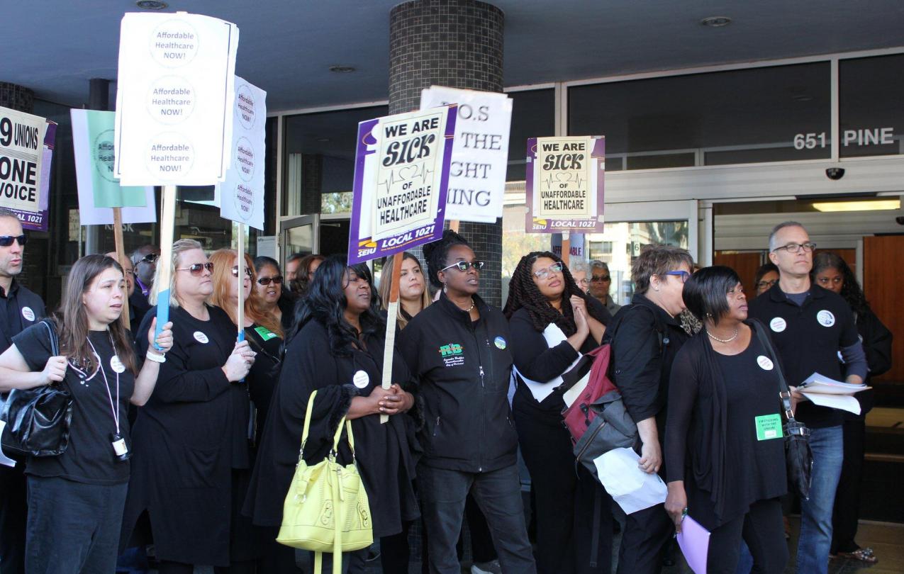 Members of the Contra Costa County Affordable Healthcare NOW Coalition at a rally on Sept. 18, 2018.