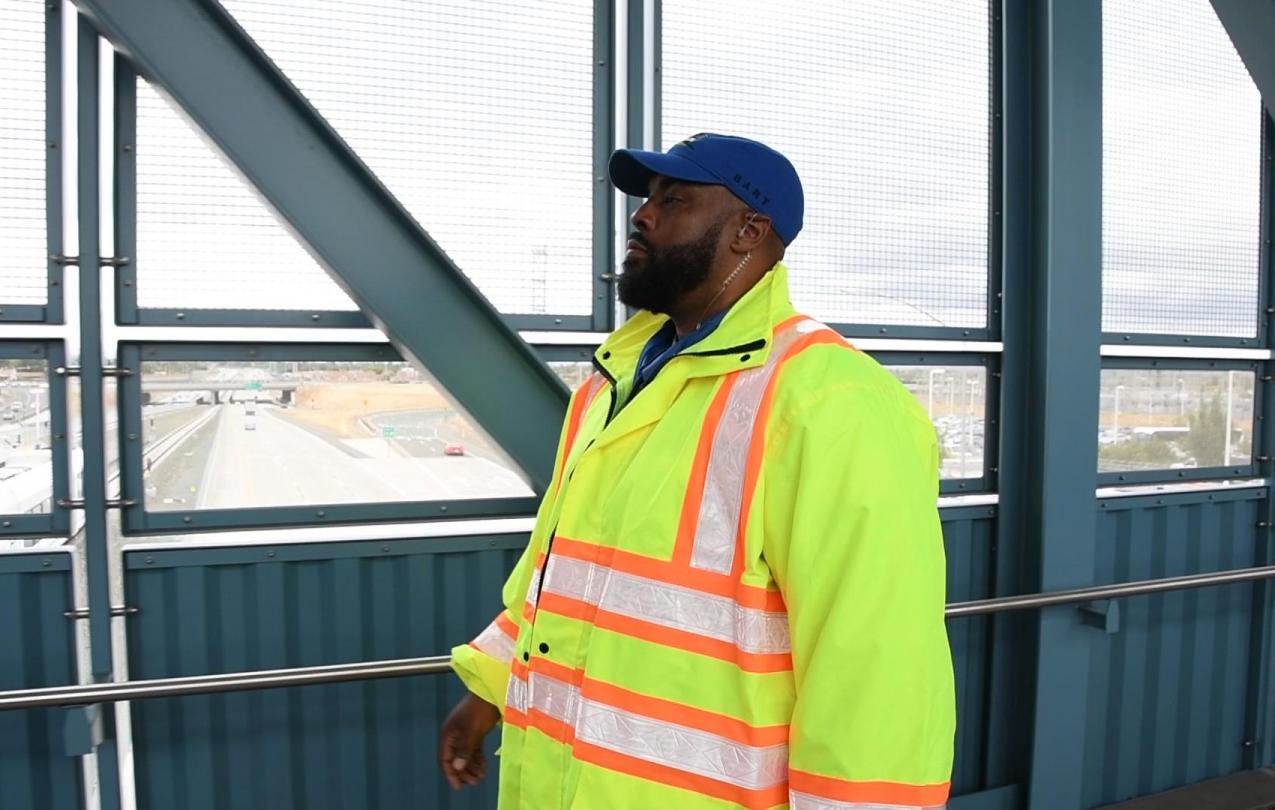 Donald Cornelius, a member of AFSCME Local 3993, walks through the new BART station in Antioch