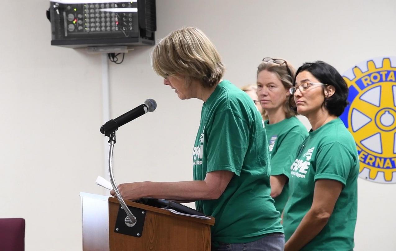 Nurses from AFSCME Local 315 speak at a Northern Inyo Hospital District board meeting about their fight for a fair contract