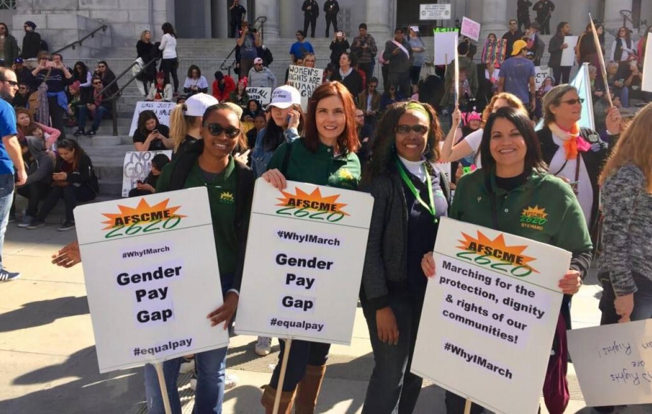 AFSCME Local 2620 members at the Womens March rally in Los Angeles.