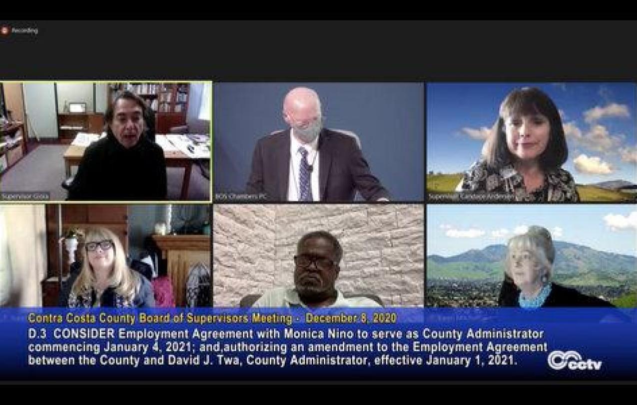 Screenshot of Contra Costa County Board of Supervisors during a board meeting.