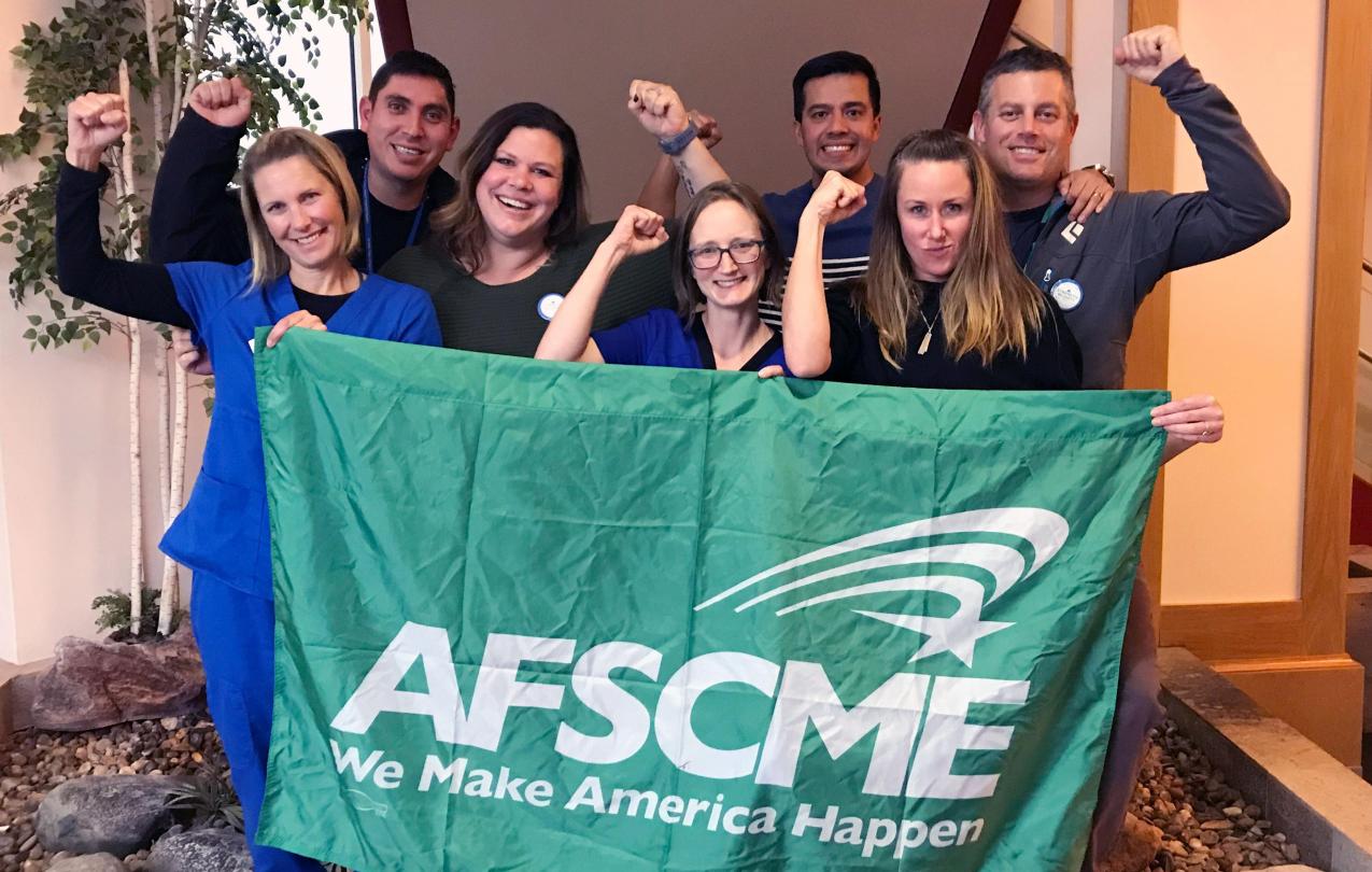 Tahoe Forest Hospital workers celebrate after their election to join AFSCME