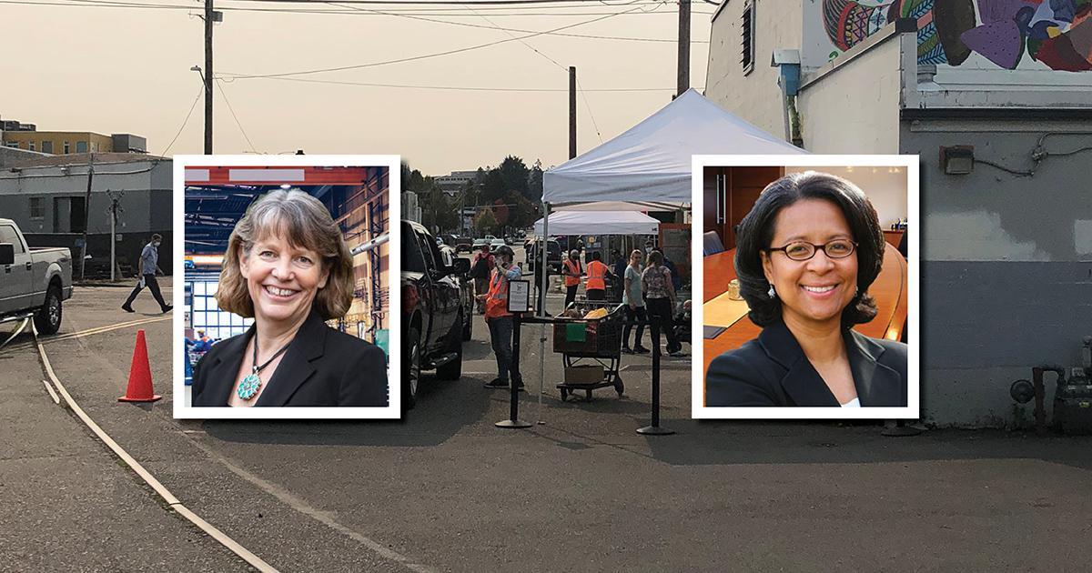A food bank in the 10th Congressional District with a long line of cars. Lines at food banks have doubled as food insecurity increases, especially among Black and Hispanic families.