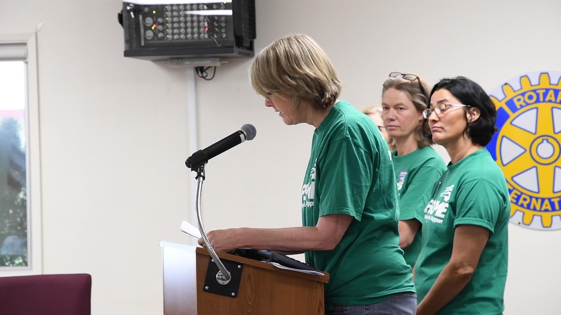 Nurses from AFSCME Local 315 speak at a Northern Inyo Hospital District board meeting about their fight for a fair contract