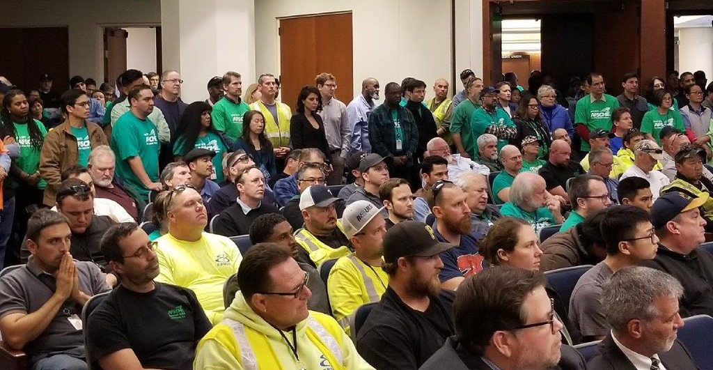 AFSCME Local 2019 members show up in numbers to an East Bay MUD board meeting to show solidarity during contract negotiations